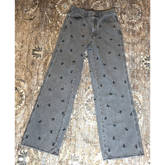 Playboy PacSun Women’s Jeans Size 26 Black/Gray Denim Embroidered Bunnies YTK - Picture 3 of 10